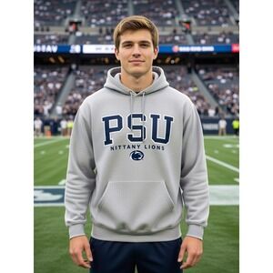 PSU Penn State Grey Blue Hoodie Sweatshirt - Size Medium